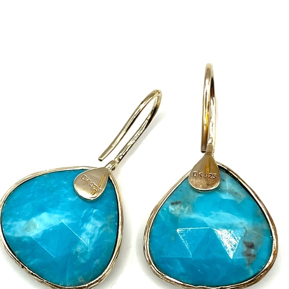 Blue Kingman Turquoise 18KT Yellow Gold Over Sterling Silver Earrings - Picture 10 of 13